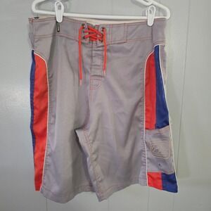 Billabong Supreme Board Shorts Y2K 73 Mens 34 Grey Red Blue Good Swim Trunks
